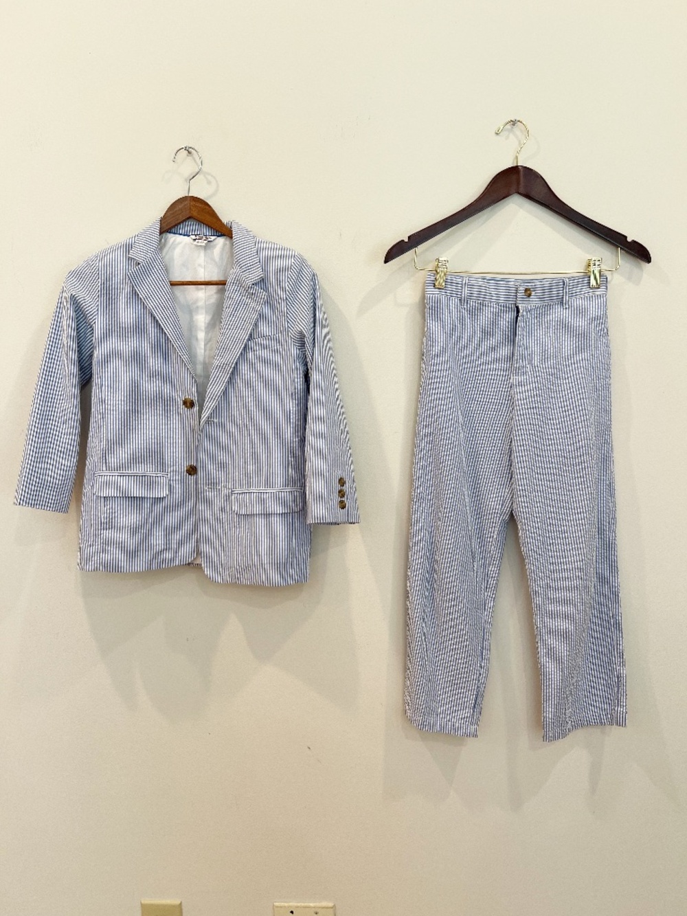 Kitestrings Suit Boy Size 8 Blue White Seersucker 2 Piece Classic Event Wedding